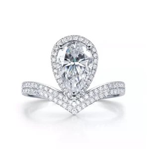 Pear Double-V Channel Halo Ring