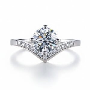 Round Diamond V-Shape Channel Ring